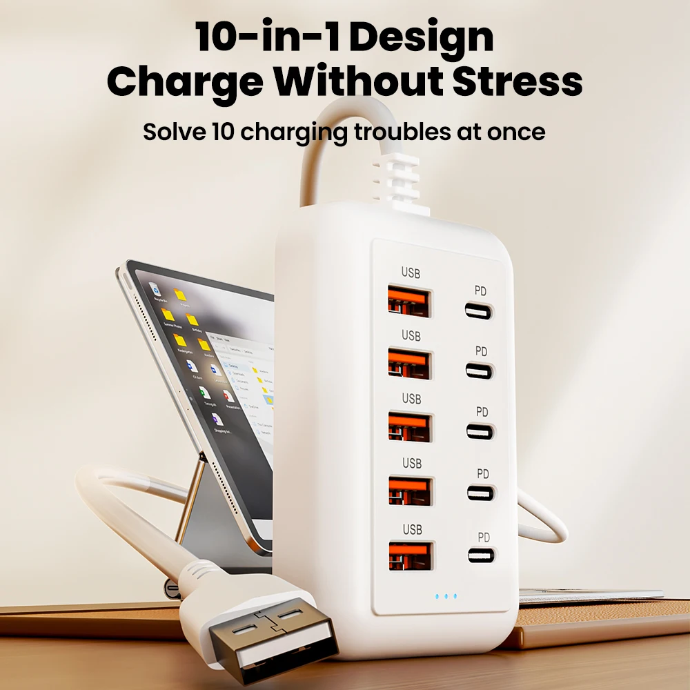 10 Ports USB Fast Charger Power Strip 5USB 5PD Multiport Desktop Charging Station Adapter Socket For iPhone Samsung Hub Extender