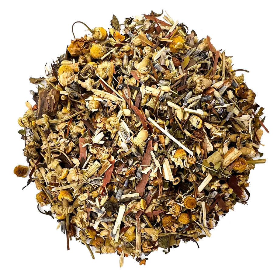 Soothing infusion of chamomile, Yarrow, Hawthorn, Lapacho, Melisa, Hyperic, passionflower and lavender infusions