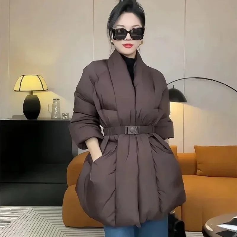 Women's New-style Korean Version Loose-fit Slimming Down Jacket Featuring White Duck Down Warmth and Waist-cinching Silhouette