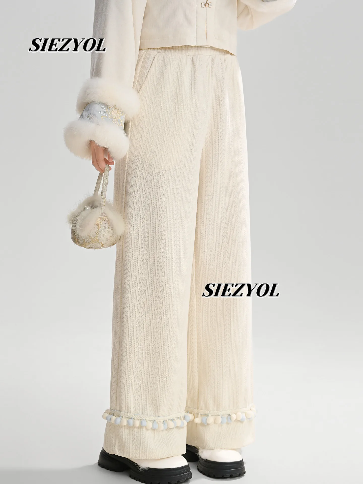 Sweet Wind Versatile Knitted Elastic High-waisted Casual Pants Autumn and Winter New Trousers Solid Color Straight Pant