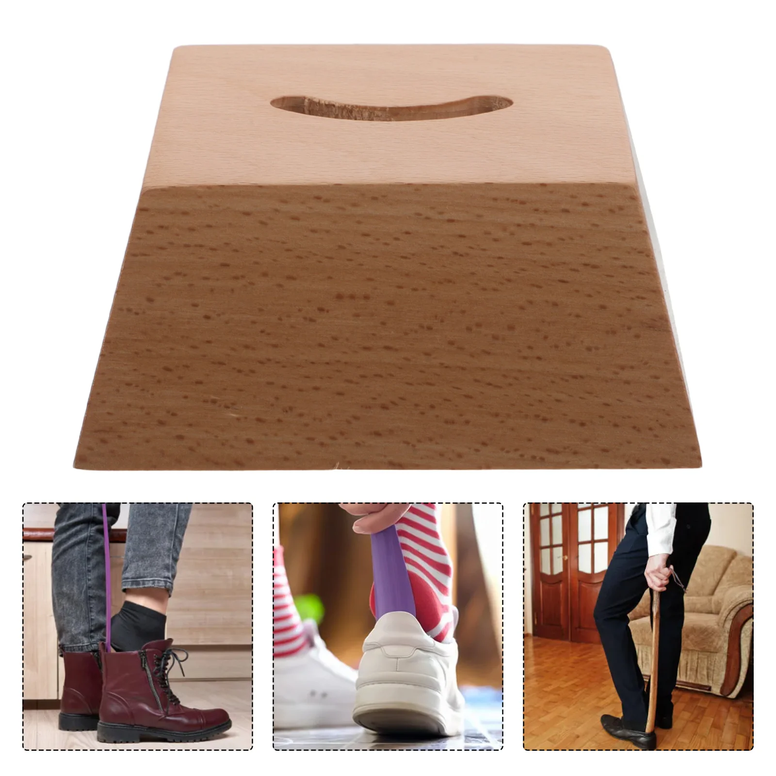 

Wooden Shoe Horn Base Stand for Home Entryway Organizer, Natural Solid Wood Shoe Spoon Helper Storage Holder, Smooth Countertop