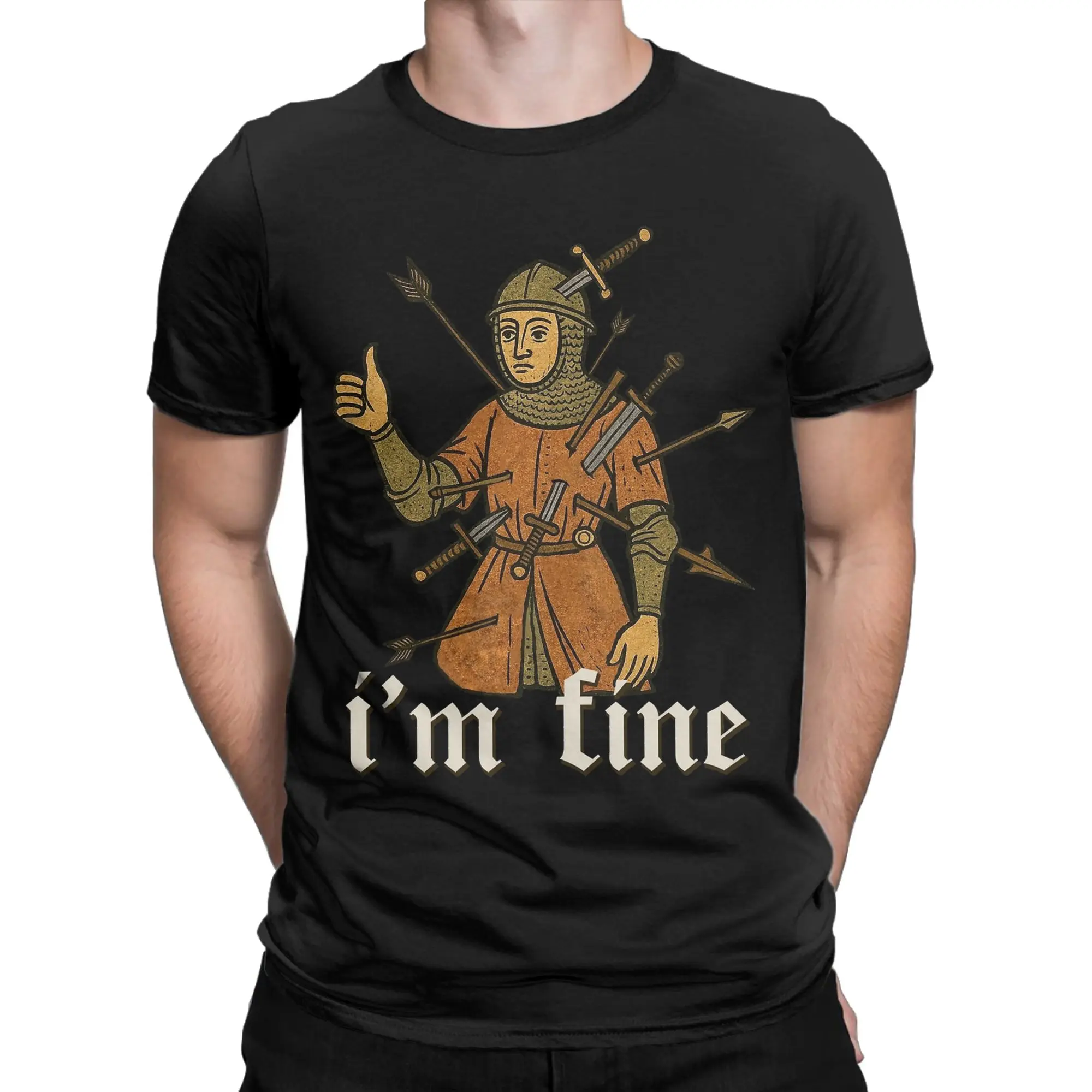 T-Shirt mit Aufschrift „Men I'm Fine Medieval Soldier Art“, lustiges T-Shirt aus 100 % Baumwolle, lustige Kurzarm-T-Shirts mit Rundhalsausschnitt, Geburtstagsgeschenk-T-Shirts