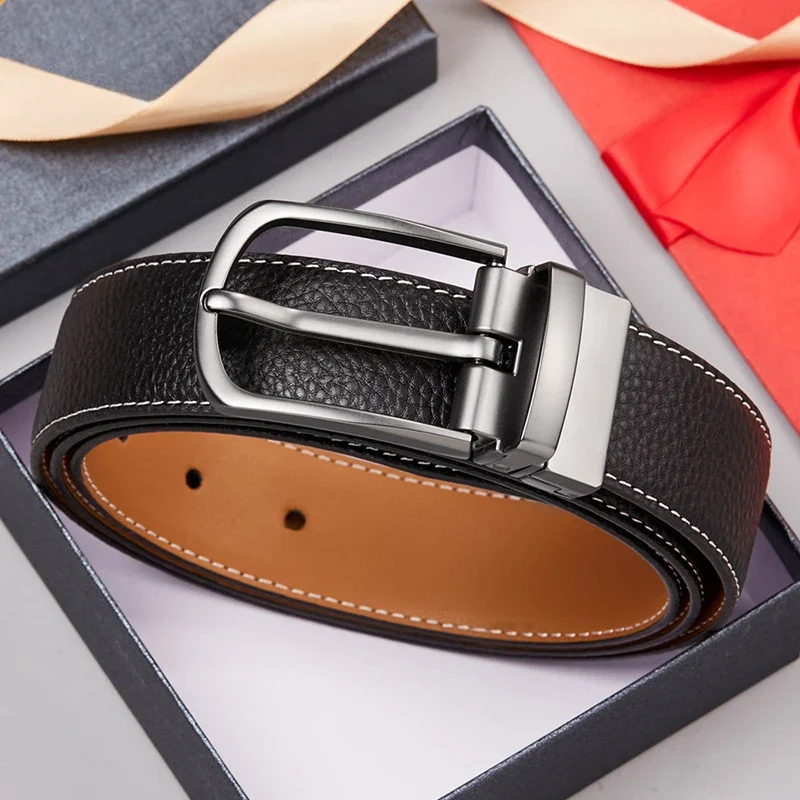 

Men's Leather Belt Reversible Buckle Luxury Brand Male Waist Cowskin Belts For Jeans Rotated Designer Accessories High Quality