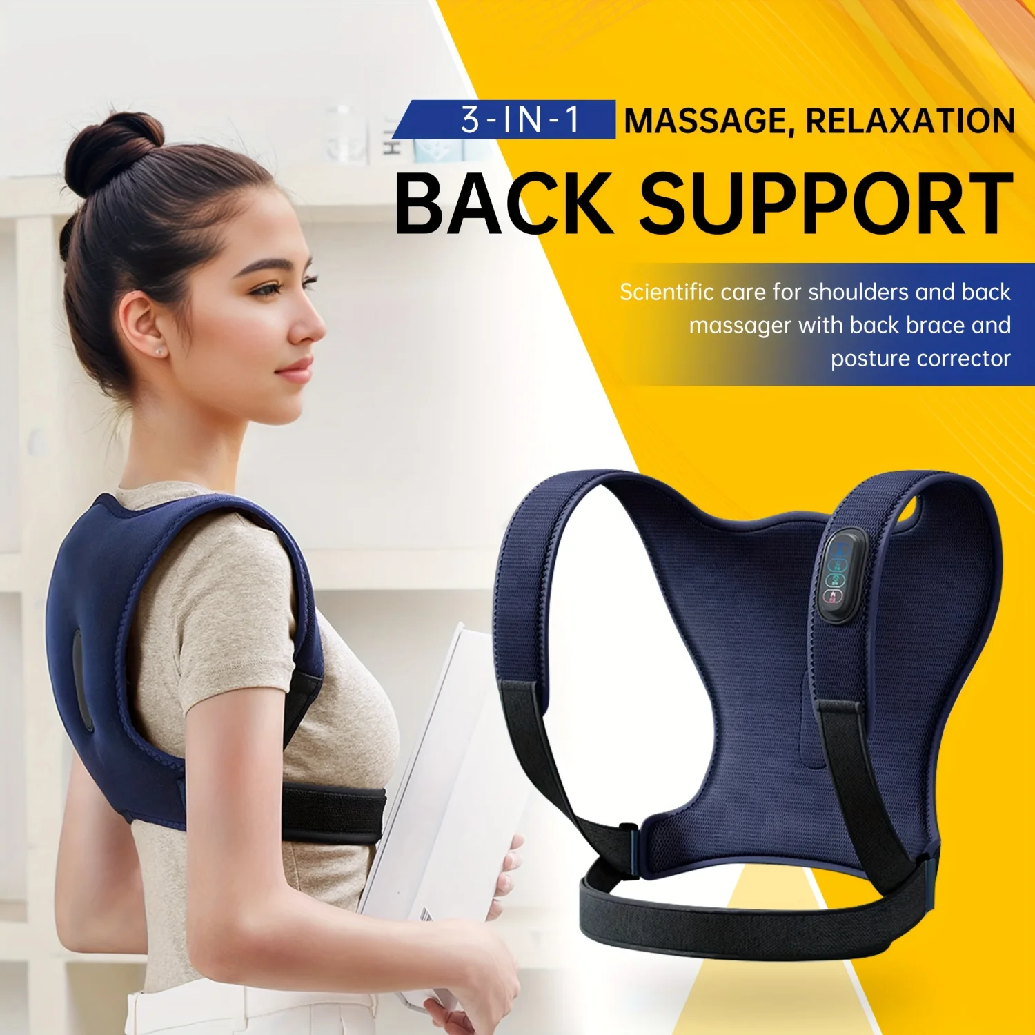 Back And Shoulder Massager, Multi-functional Heating Back Brace Posture Corrector For Women And Men, Adjustable Upper Back Brace