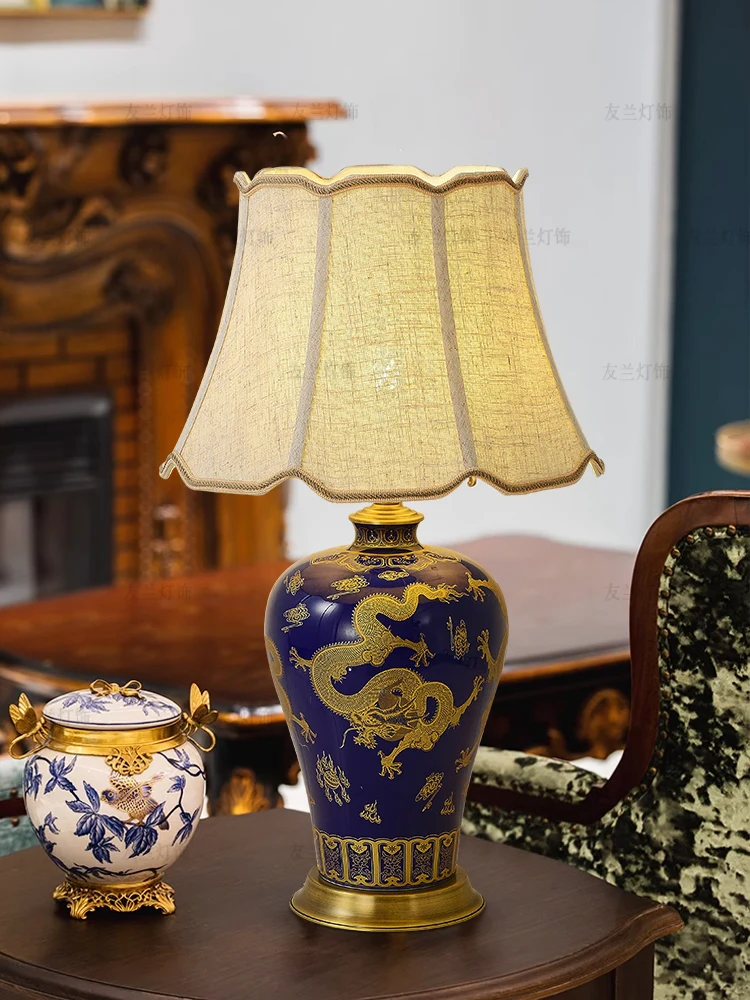 

Ji blue gold-painted dragon pattern bottle "Oriental art living room bedroom decorative table lamp bedside high sense