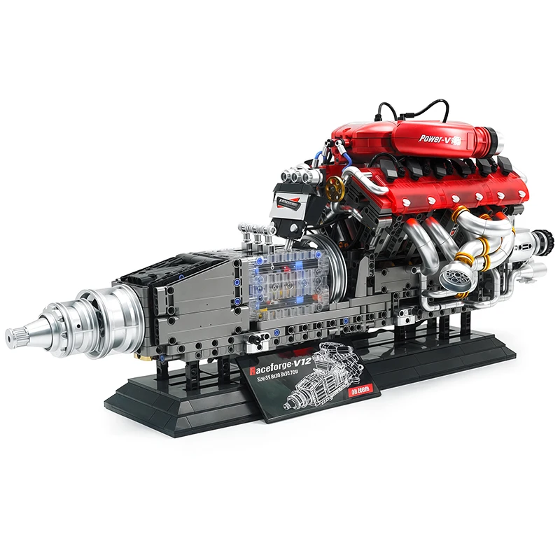 GULY 60555 V12 Sports Car Engine Model Building Blocks With Power Motor Spray Simulation Capable Construction Brick DIY Toy Gift
