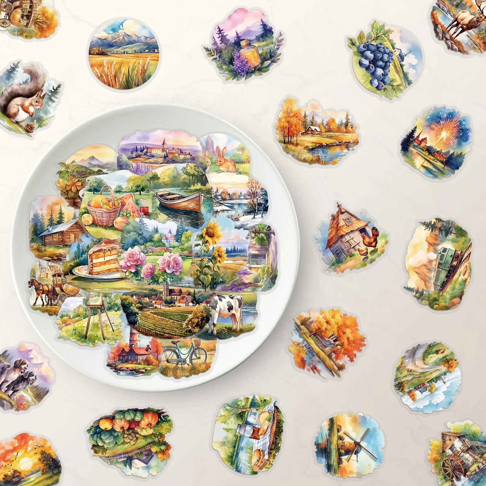 50PCS Rural Style Stickers Exquisite Transparent Stickers Hand Account Material Phone Case Laptop Luggage Waterproof Stickers