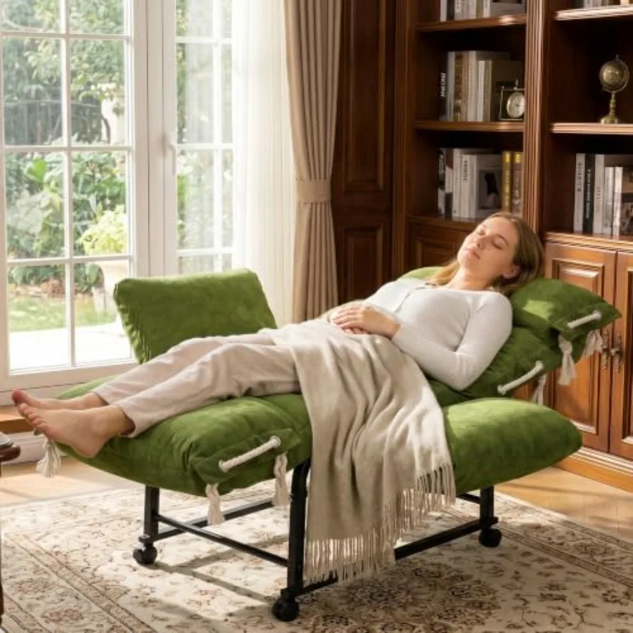 Adjustable Recliner Lounge Chair, 90°-180° Lay Flat Lazy Sofa with Lockable Swivel Brake Casters, Adjustable Backrest and Armre