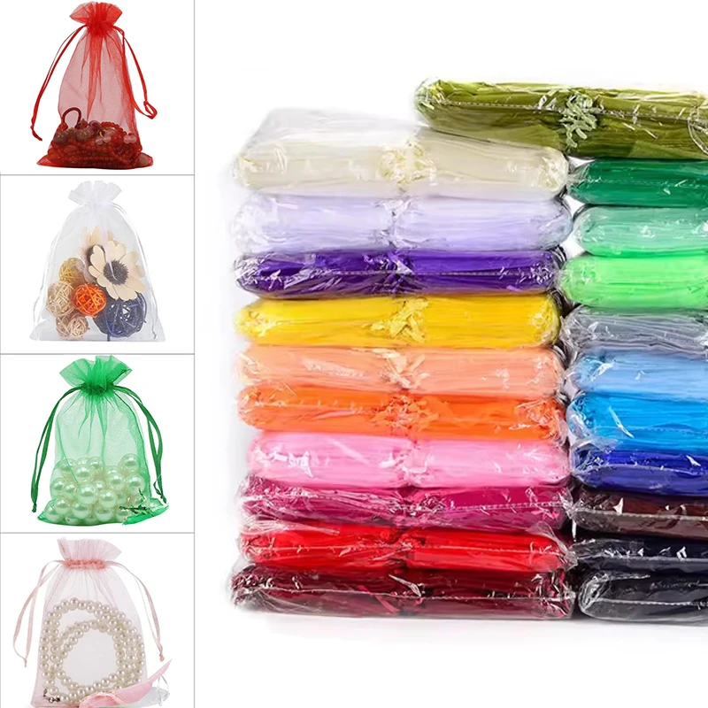 

20pcs 7x9 10x15 cm Organza Drawstring Bag Pouches Decoration Party Bags Bracelets Making Necklace Findings Jewelry Packaging