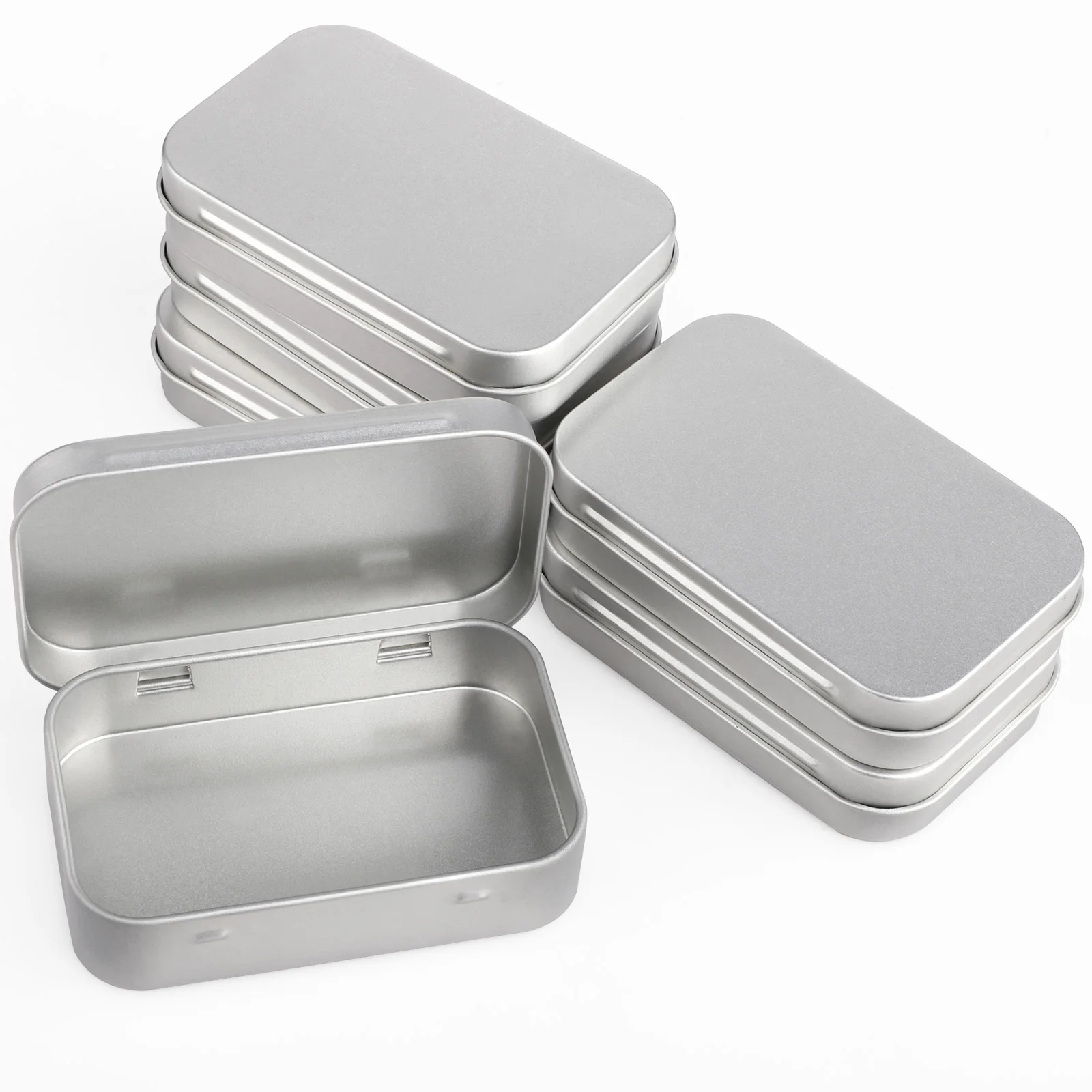 

6Pcs Silver Rectangular Empty Hinged Tins Box Containers Portable Portable Box