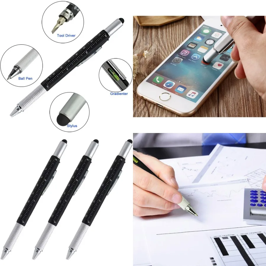 

Многофункциональный стилус 7-в-1 с функцией сенсорного экрана. Шариковая ручка для письма. Встроенная линейка, уровень Phillips и Flathea.