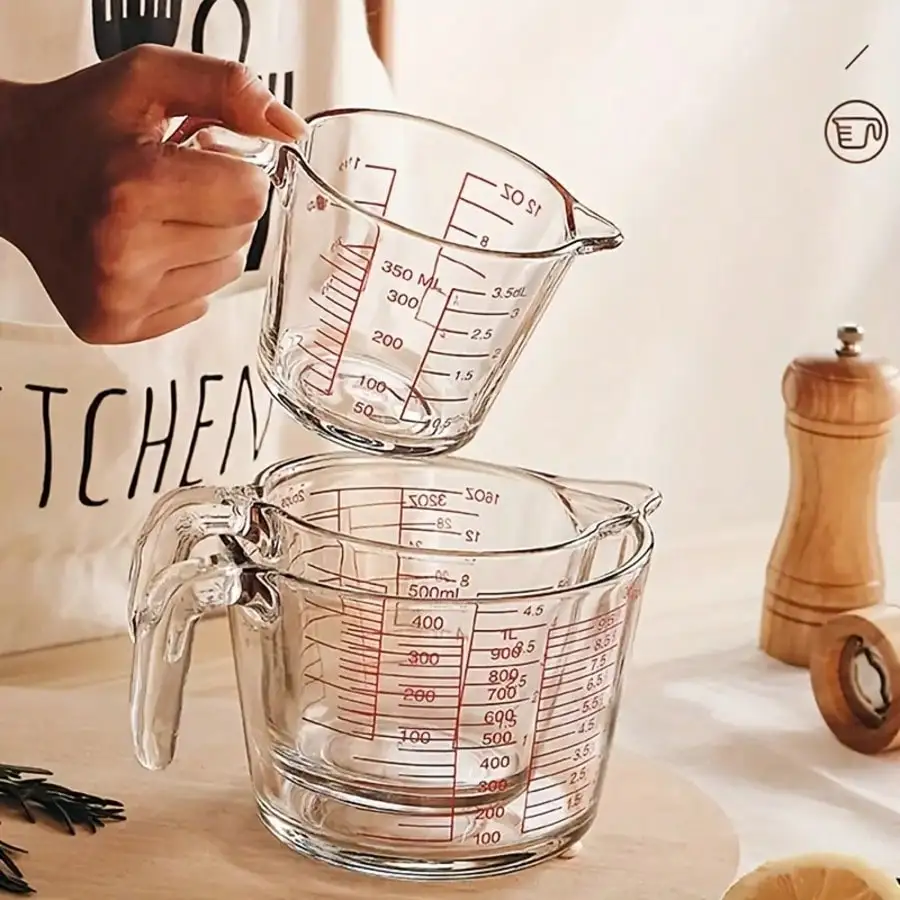 1/3‑Piece Tempered Glass Liquid Measuring Cup Set, 1‑Cup / 2‑Cup / 4‑Cup Sizes with Handle, 4 Measurement Scales (Ounce, Cup, Milliliter, Liter), Safe for Dishwasher, Refrigerator, Microwave & Pre‑Heated Oven, Kitchen Essential Tool