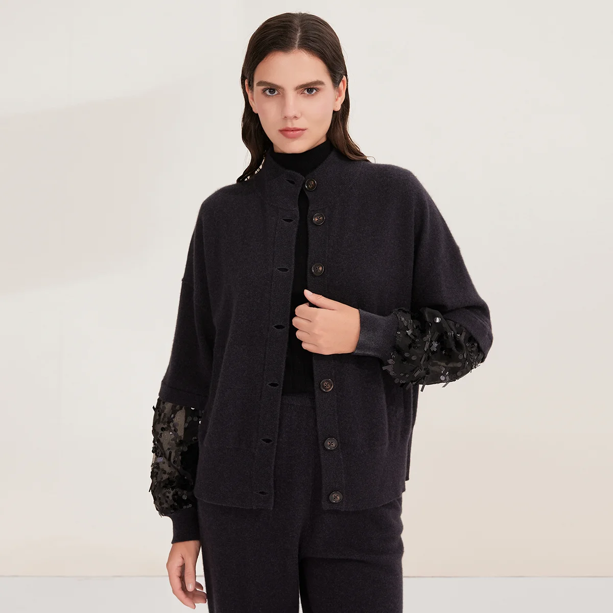 

BD4521243 Luxury Minimalist Womens Pure Cashmere Knit Cardigan Soft Warm Sweater