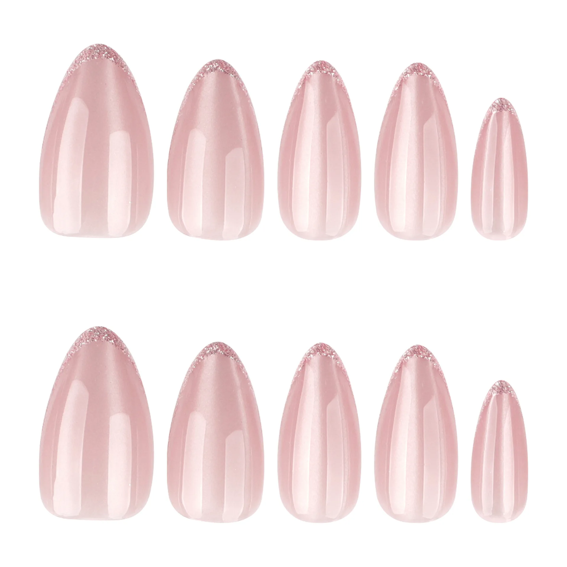 24 stks Franse Glitter Nep Nagels Naakt Cat Eye Flash Druk op Nagel Korte Amandel Volledige Dekking Nagel Tips voor Vrouwen & Meisje Valse Nagel