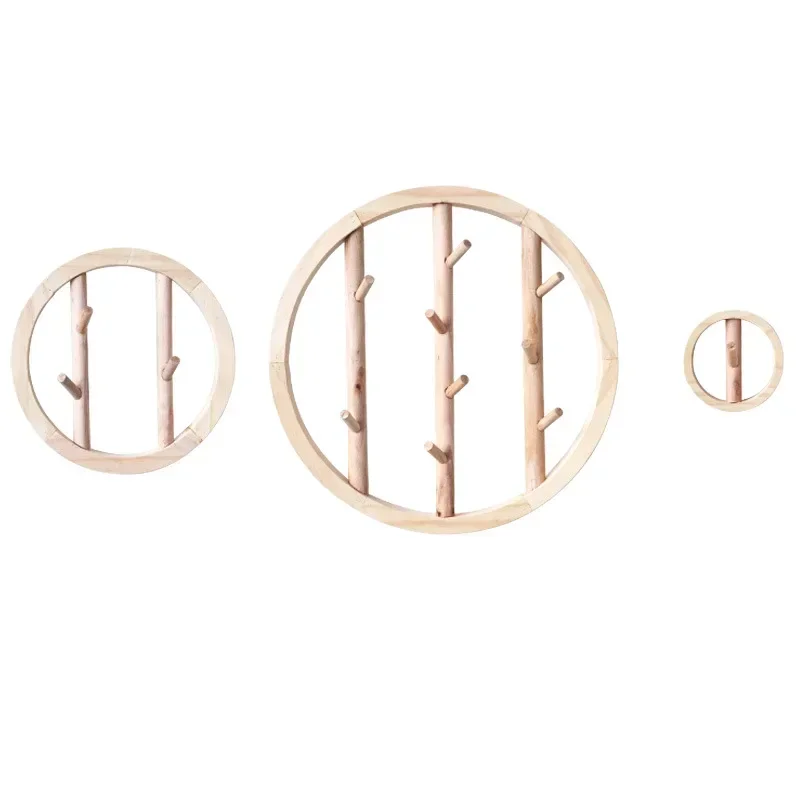 Round solid wood wall hook, living room entrance coat hook decoration creative door bag key hanger