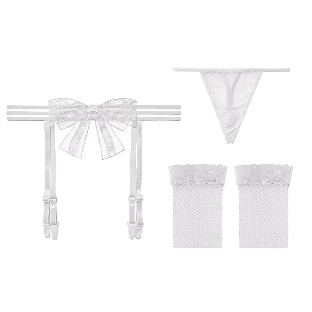 The New Sexy Garter Belt Women's Over-the-knee Stockings Suit Sexy Briefs Are Thin White Lace Pure Silk Black Silk Fishnet Socks view 3