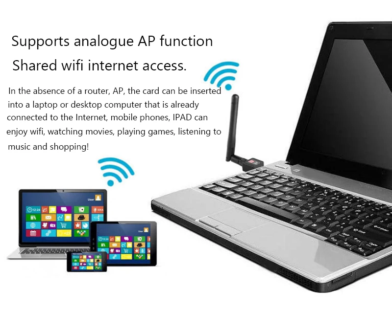 Mini USB WiFi Adapter 150Mbps 2.4G Bezprzewodowa karta sieciowa USB LAN Dongle 802.11 b/g/n 5db Antena Odbiornik Wi-Fi Do PC Laptop