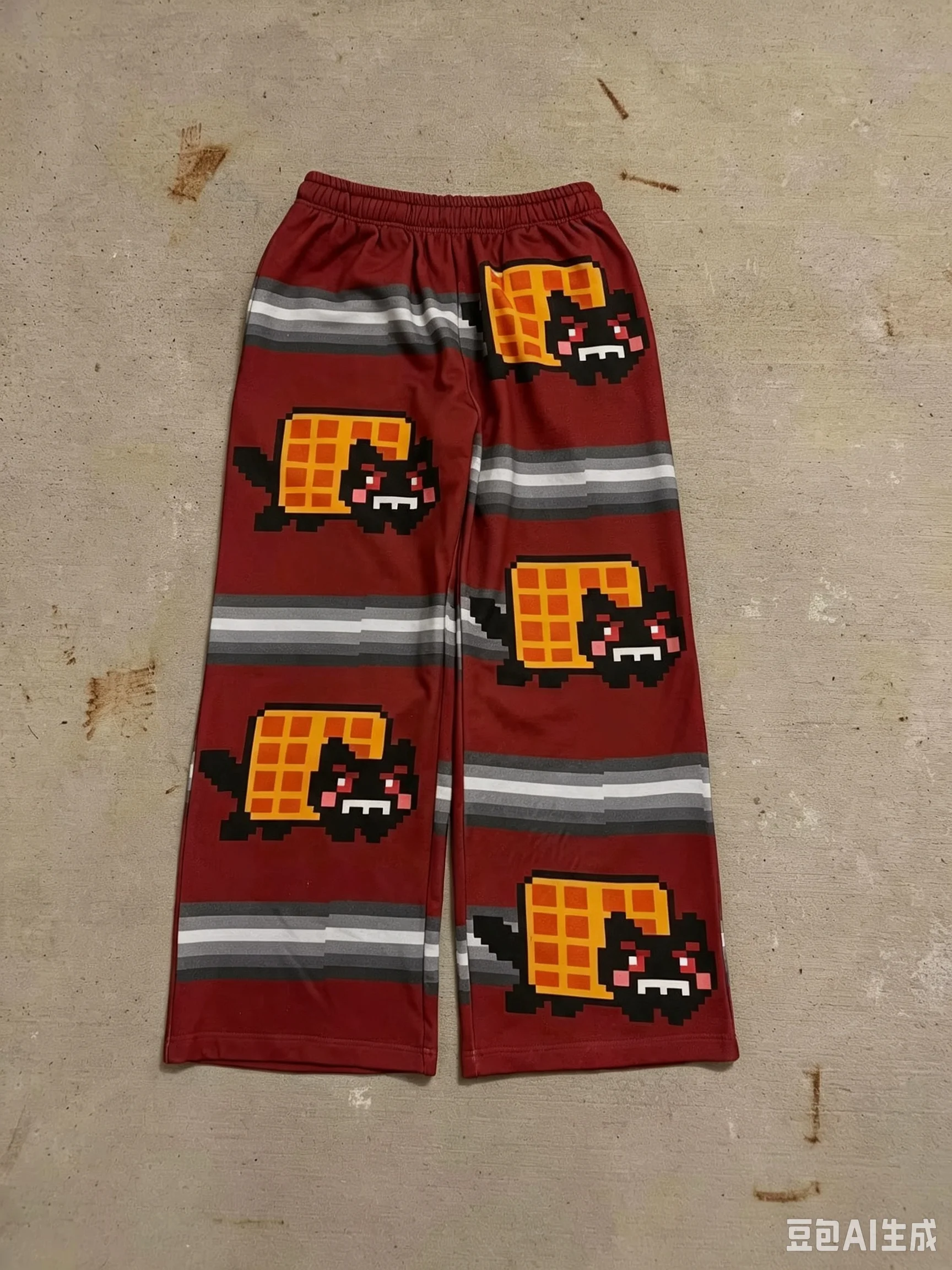 Regenbogen-gestreifte Pixel-Katze, süßer, mädchenhafter, süßer und cooler Subkultur-Harajuku-Stil, Cartoon-Loose-Fit-Hose – Detail 6
