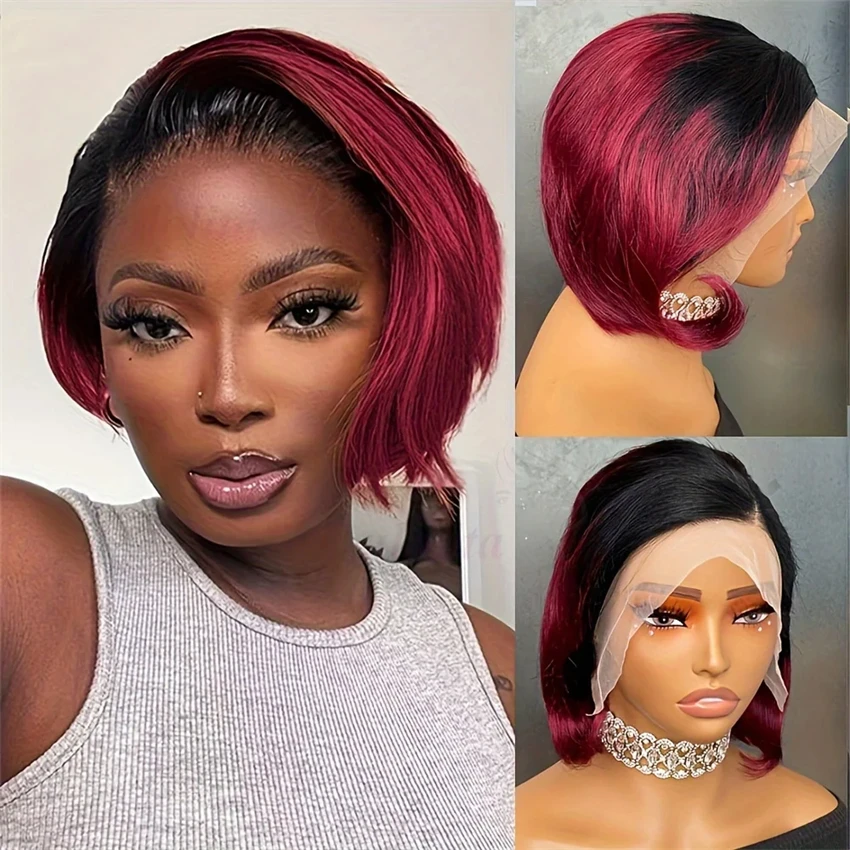 13x4 Transparent Lace Front Human Hair Wig for Women, Short Bob Pixie Cut Straight Wig, 150% Density, Pre Plucked Natural Hairline for Daily Styling