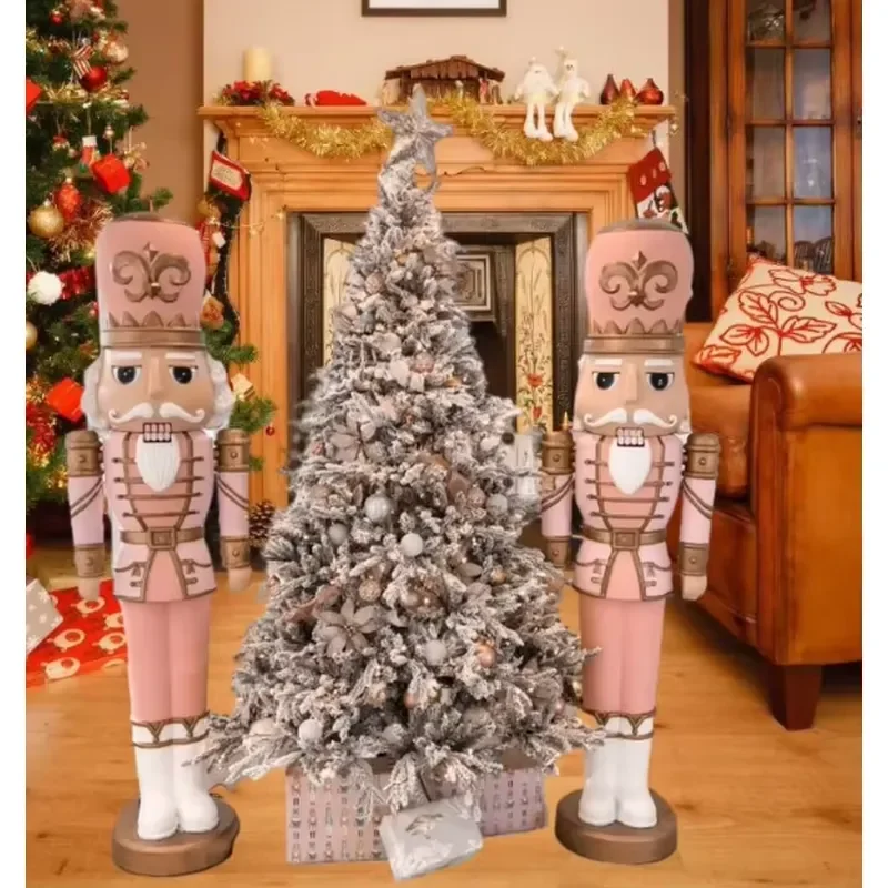 Commercial Life Size Pink Nutcracker Giant Fiberglass Outdoor Christmas Decoration for Plaza Garden Holiday Display