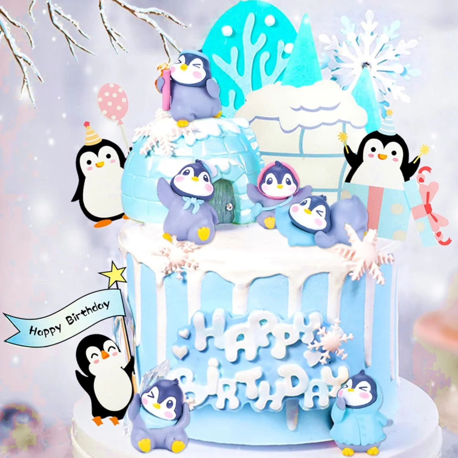 LaVenty Winter Pinguin Kuchen Dekoration Winter Onederland Kuchen Dekoration Schneeflocke Kuchen Dekoration Winter Party Supplies