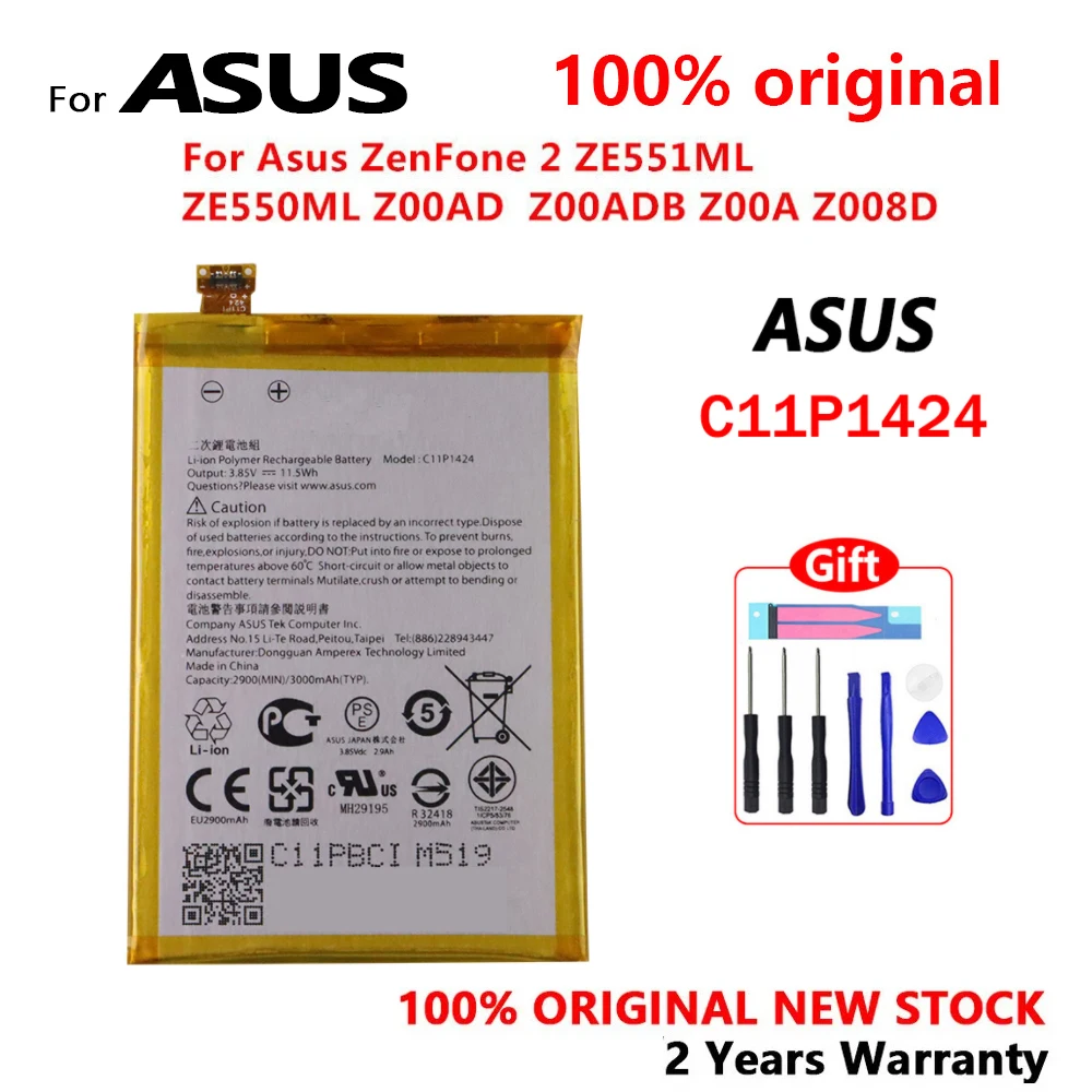 New Original C11P1424 Phone Battery 3000mAh For Asus ZenFone 2 ZE551ML ZE550ML Z00AD Z00ADB Z00A Z008D With Free Tools