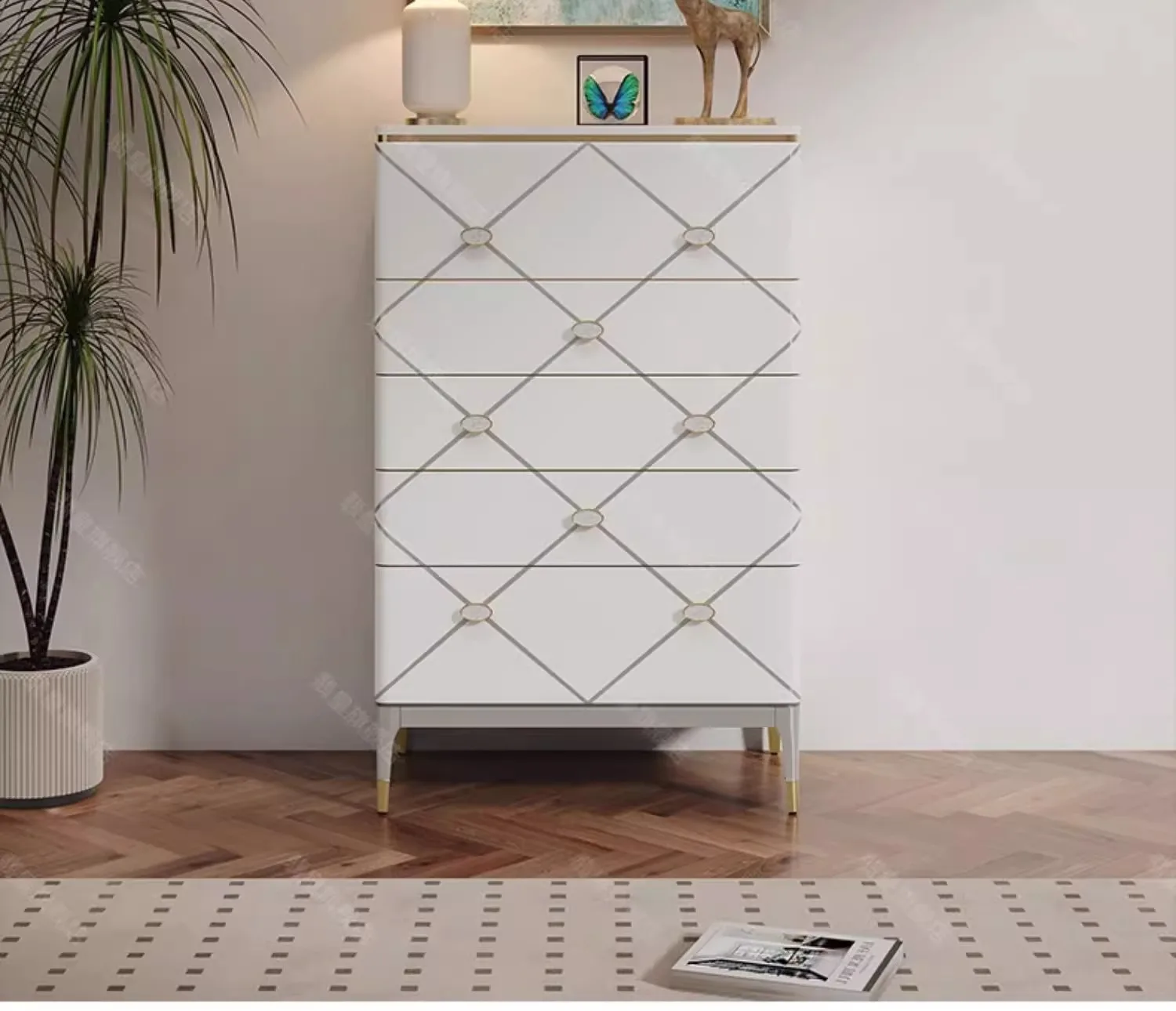 light luxury solid wood shell wall decorative cabinet bedroom bedside locker
