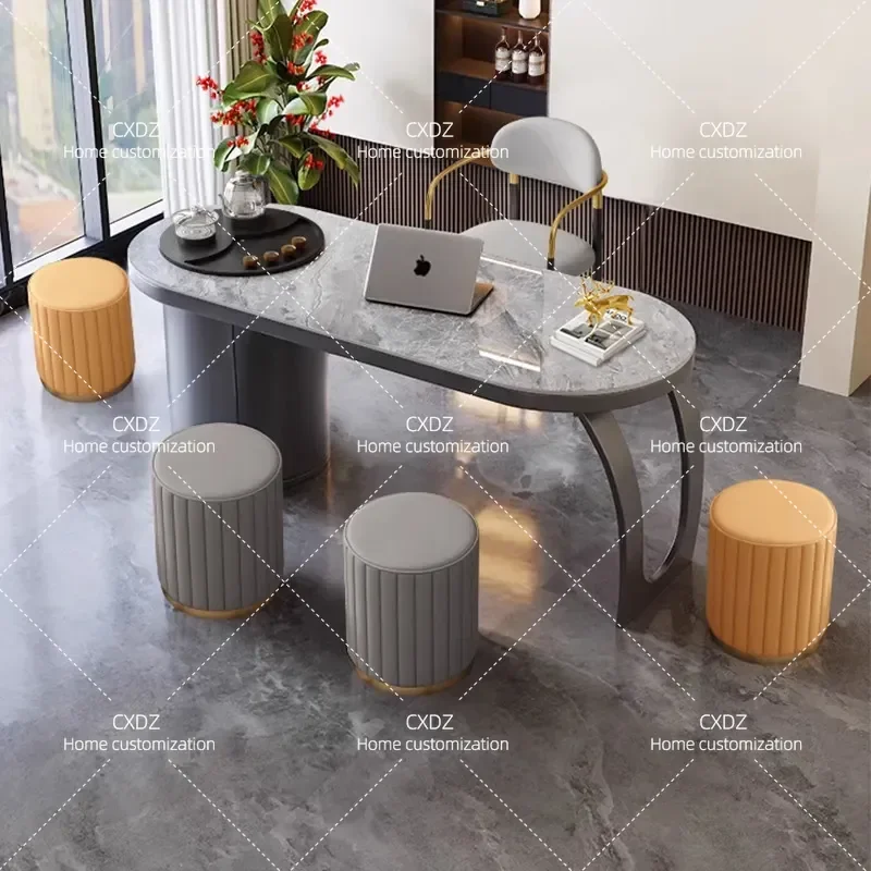 Rock Slab Tea Table and Chair Set Modern Light Luxury Household Balcony Office Desk Integrated Tea Making Station