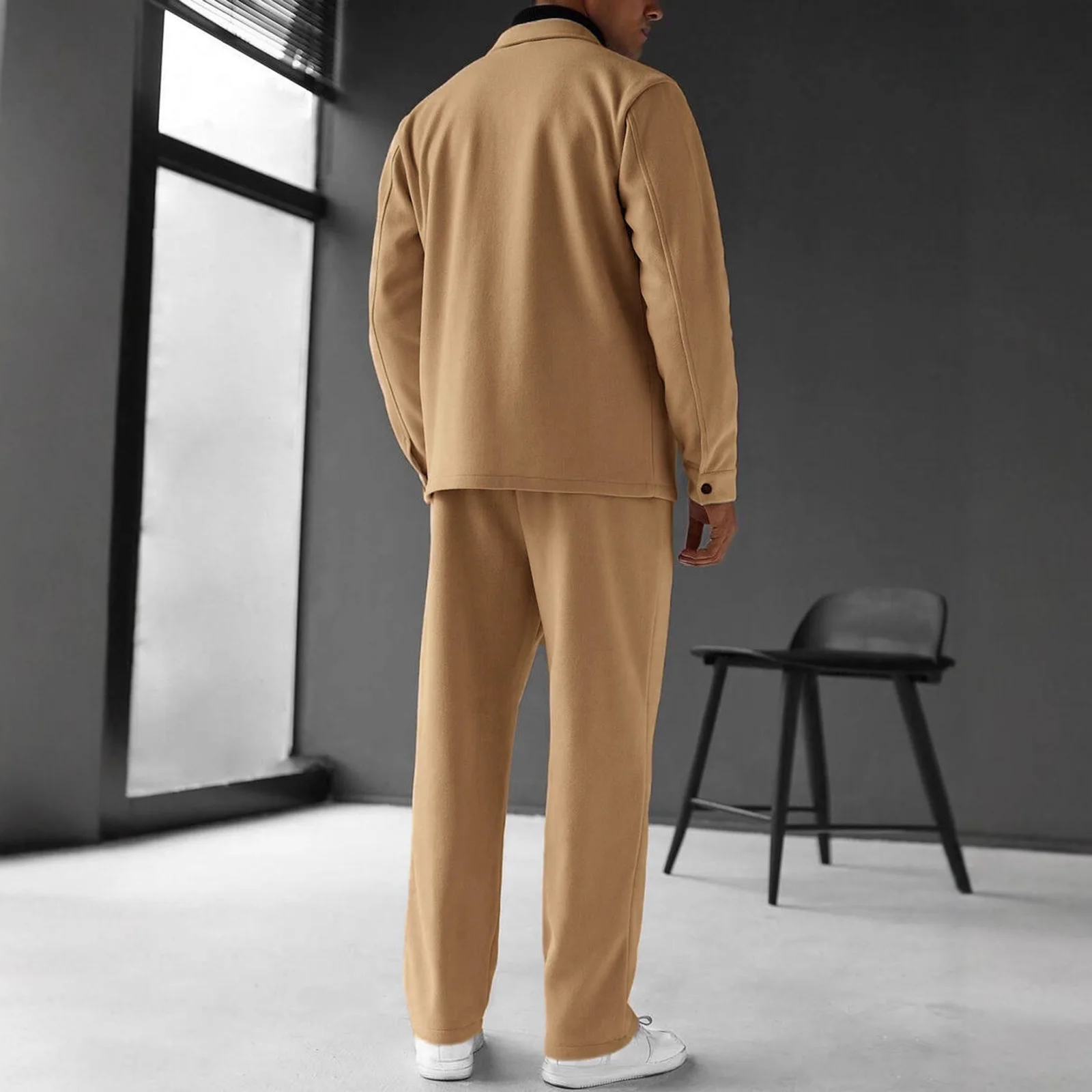 

Spring And Autumn Men'S Fashion Outdoor Cardigan Lapel Jacket White-Collar Style Suit Loose Pants Long Sleeved Suit