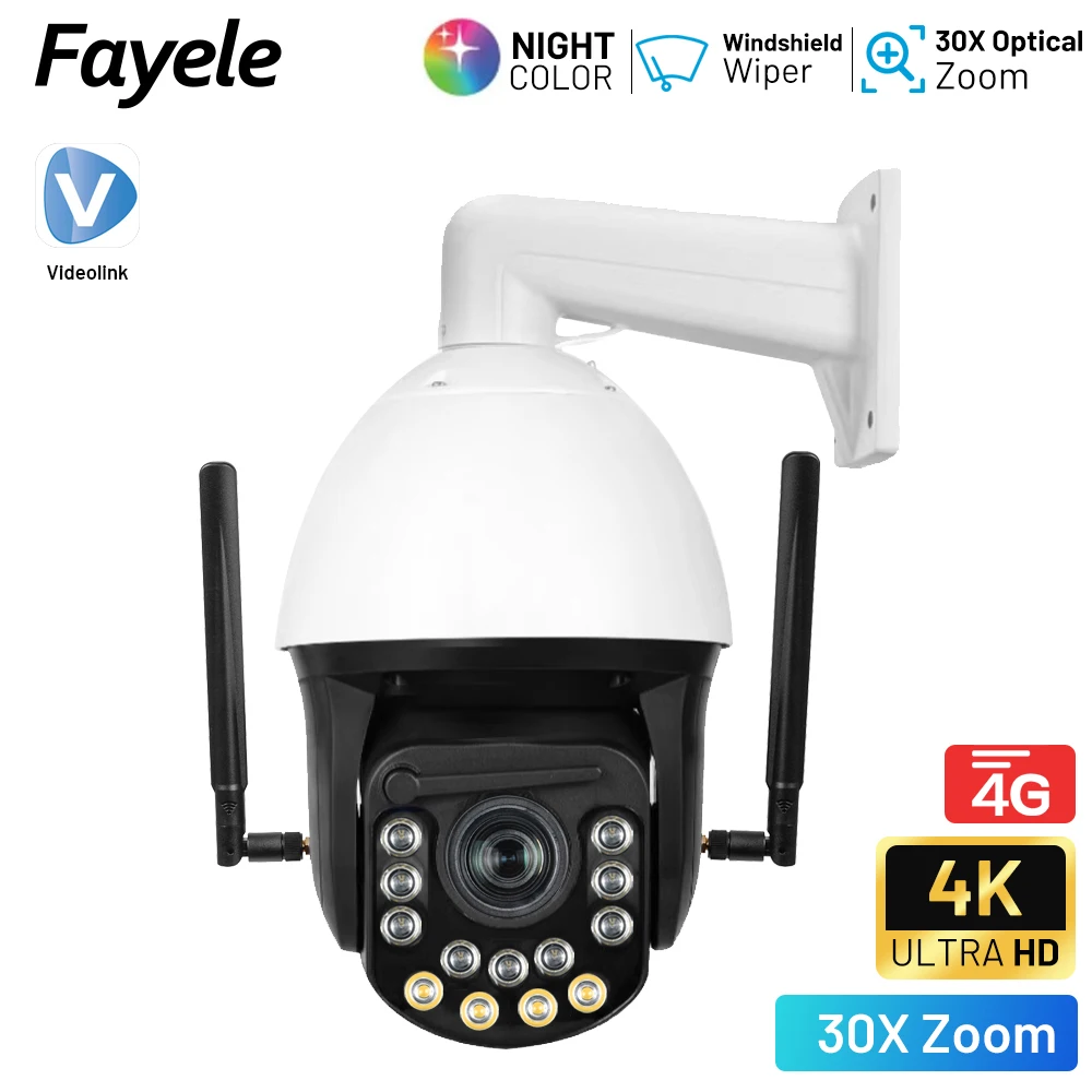 Outdoor 5MP Wireless 4G PTZ Camera IR 200M Long distance 30X Zoom Humanoid Auto Tracking Wiper Speed Dome Camera Vdeolink 4K 8MP