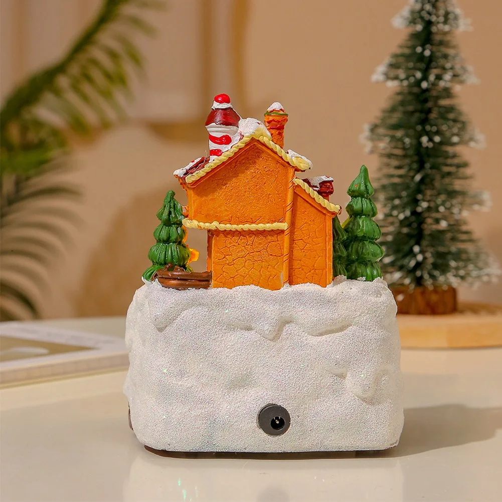 A20F-Christmas Music Box Christmas Figurine Rotating Winter Snow Scene Ornament Gift Kids Bookshelf Restaurant