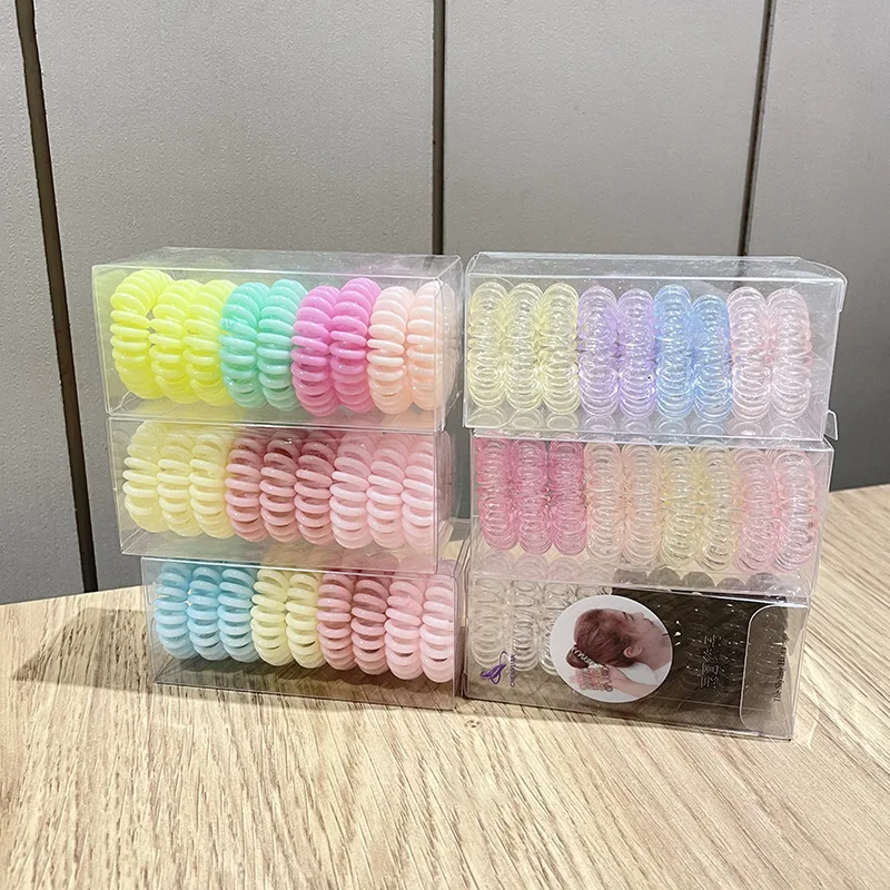 9 Pcs/box Telephone Wire Elastic Hair Bands for Women Girls Transparent Spiral Hair Ties Scrunchie Rubber Bands Hair Accessories