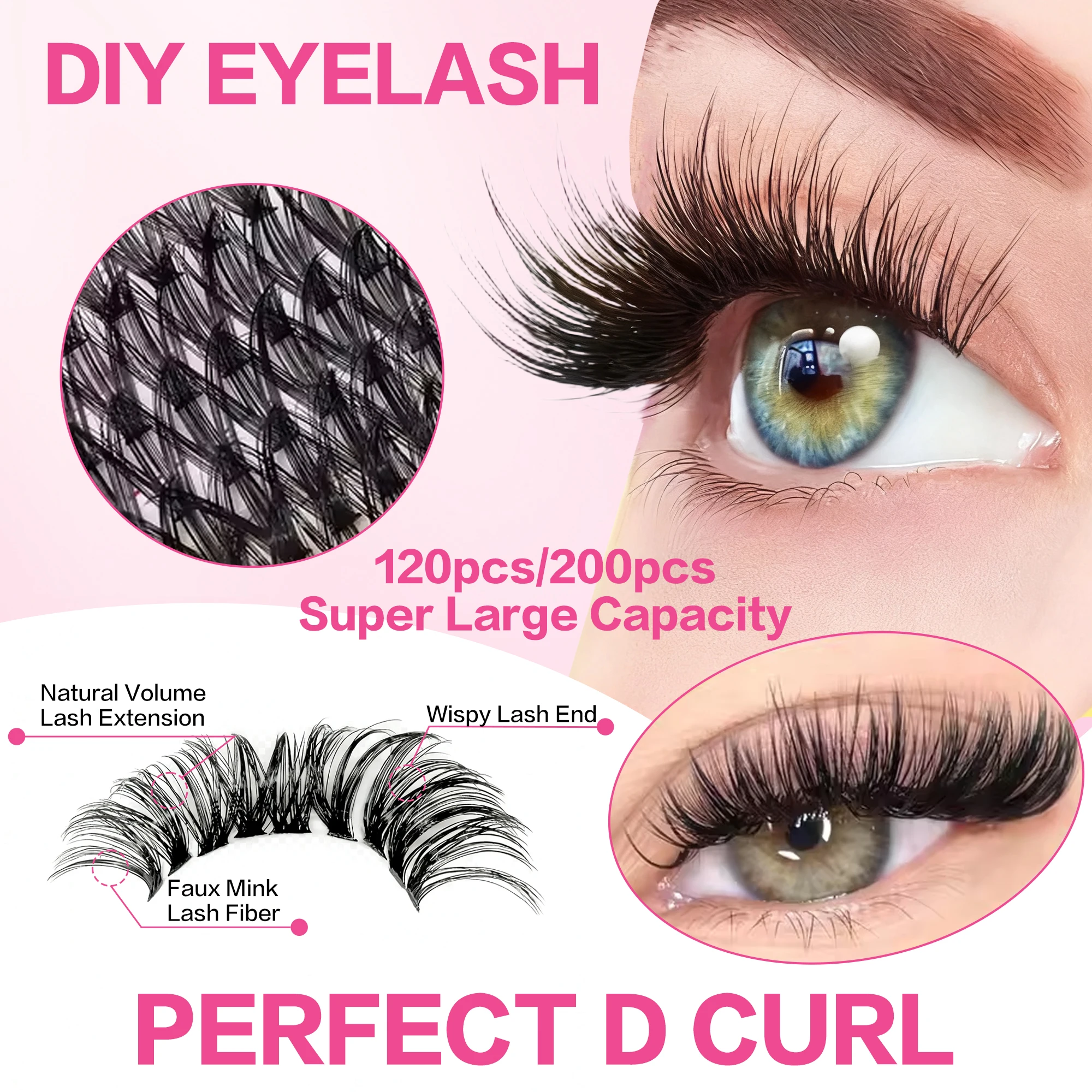 [Klaar voorraad] Diy Cluster Fox Lashes Synthetische PBT Valse Wimpers Volume Natuurlijke Herbruikbare Langdurige Sterke Hold Make-up