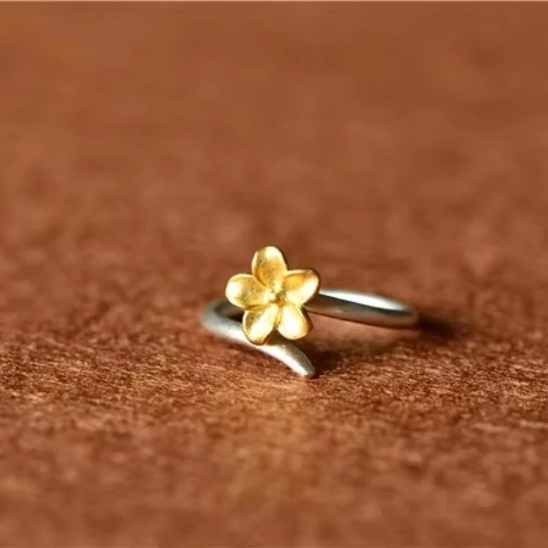 925 Sterling Silver Flowers gold Open Rings For Women Hypoallergenic Fashion Girl Sterling-silver-jewelry