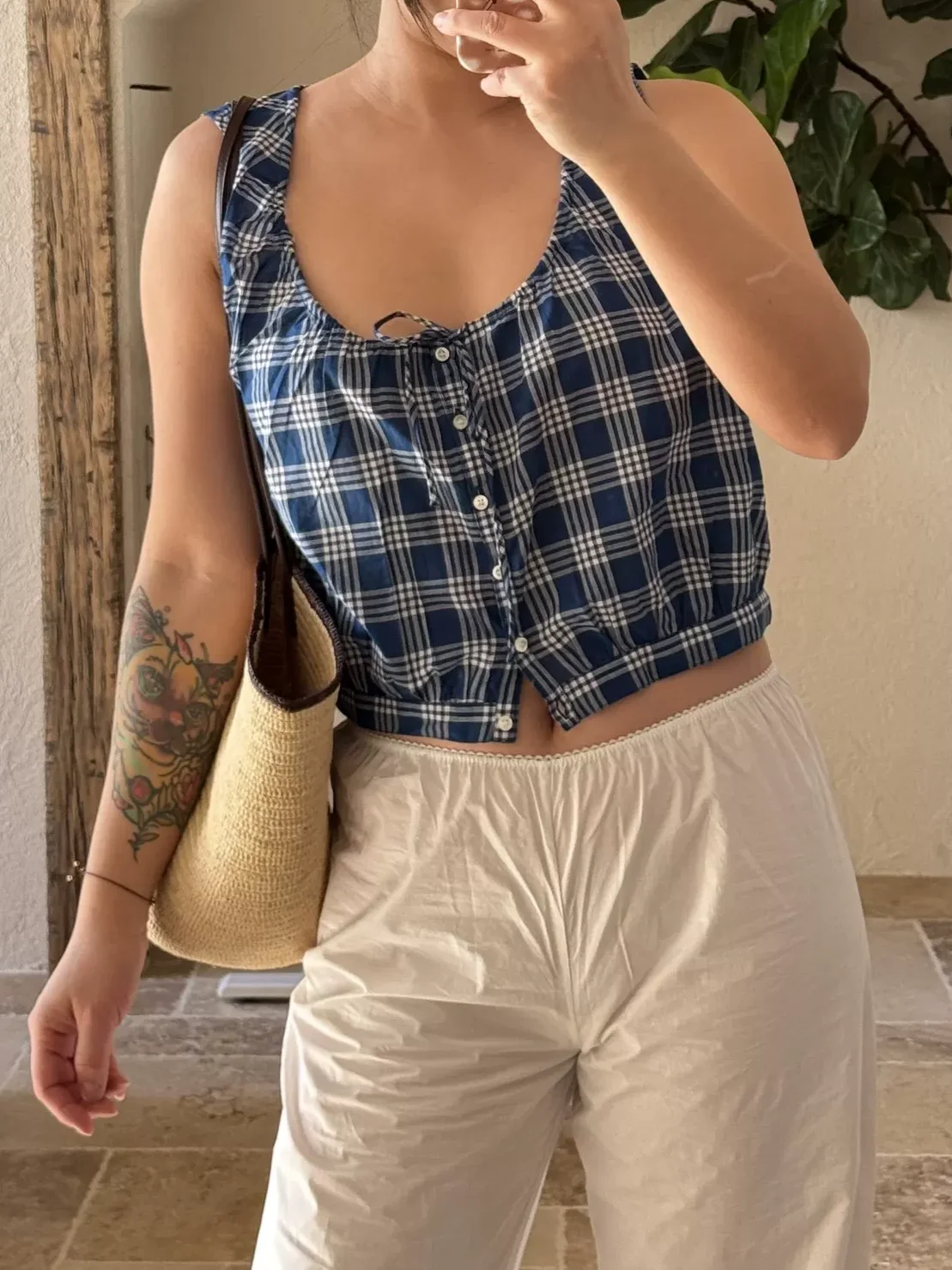 100% Cotton Women's Blue Plaid Tank Top Summer 2026 Sleeveless Single Breasted U-Neck Fashion Casual Vest