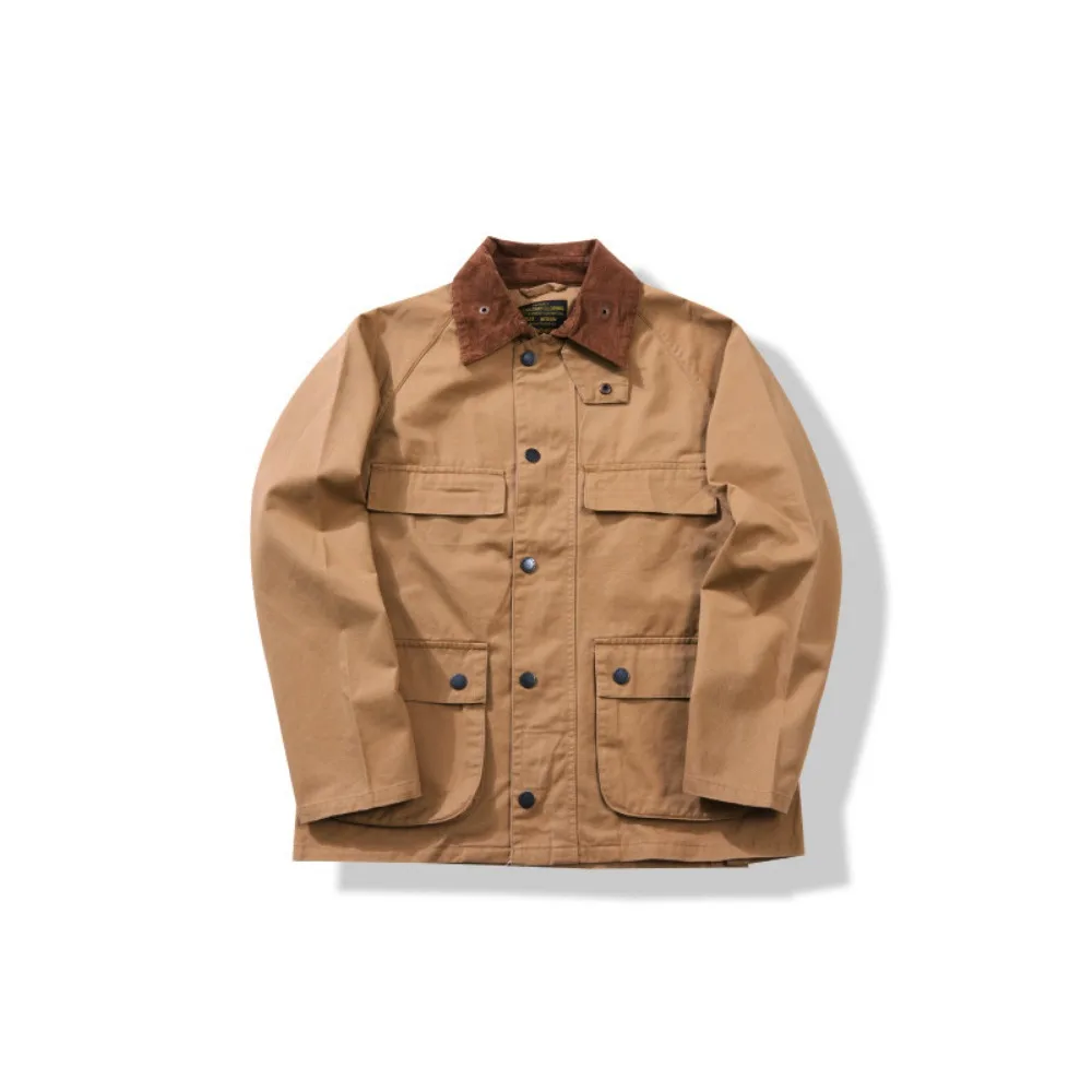 100% cotton autumn new color-blocking collar work jacket for men multi-pocket camouflage jacket