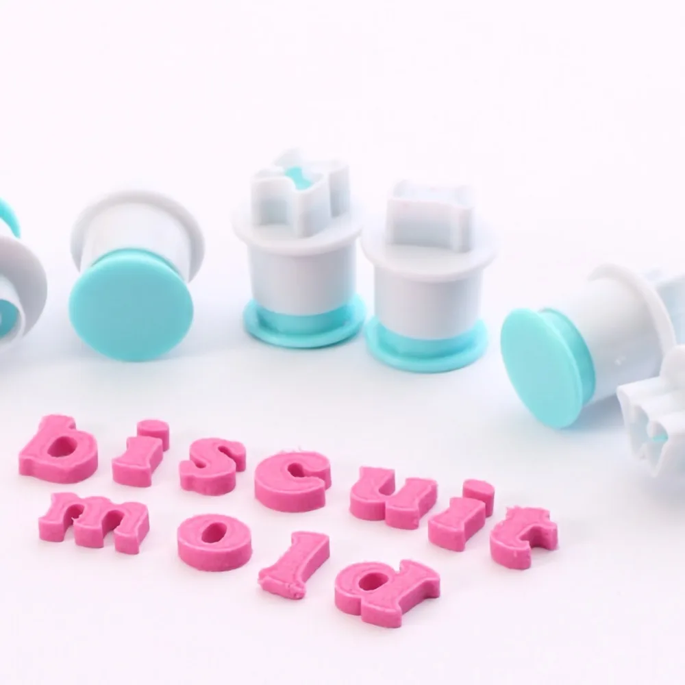 26PCS Lowercase Alphabet Cookie Stamp Cutter Set Food Grade Spring Loaded Alphabet Cookie Cutter Plastic Letter Cookie Mold