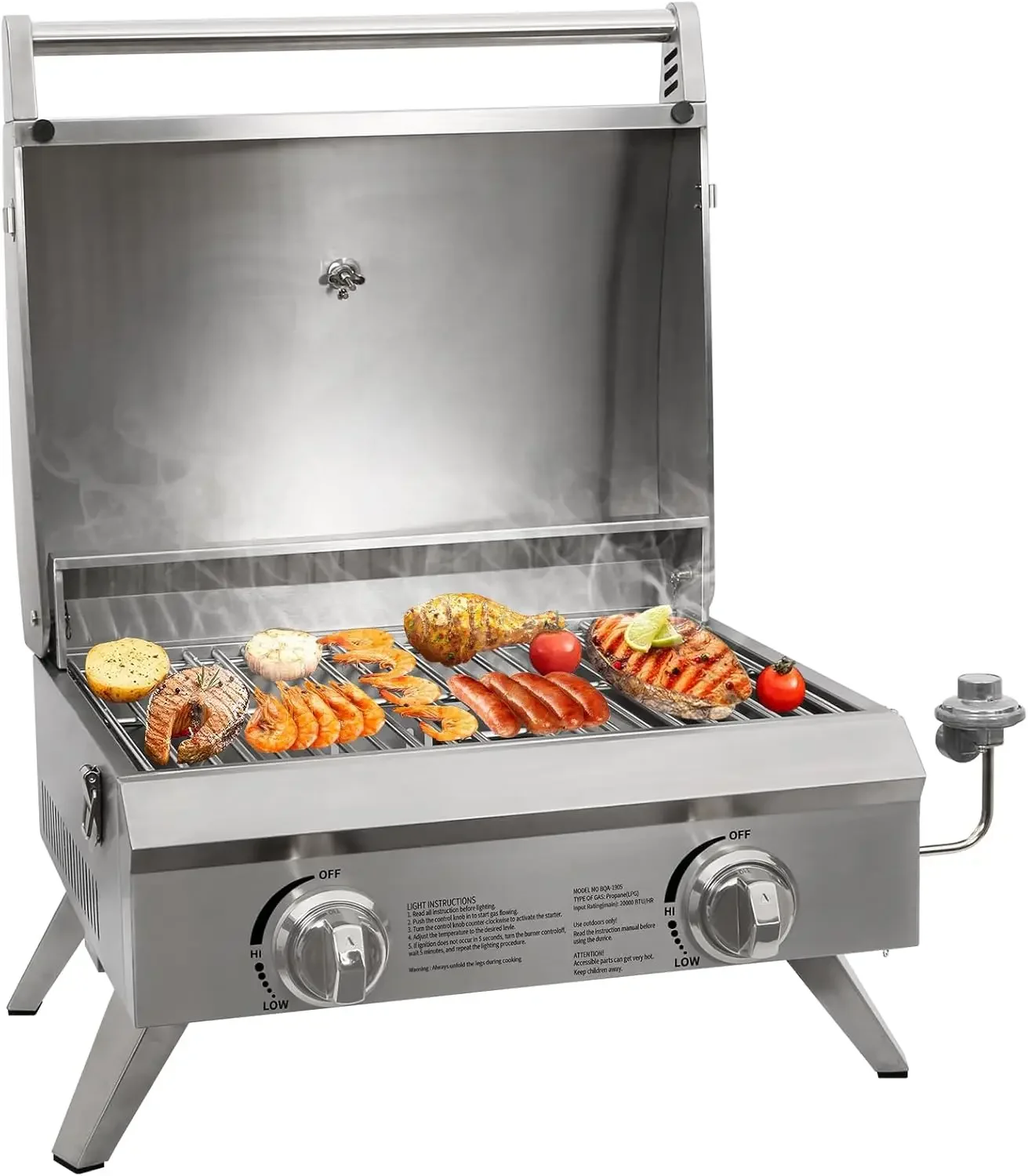 Hykolity 20 in. Portable Tabletop Gas Grill, 20,000 BTU Propane Gas Grill with Travel Locks & Built in Thermometer, Stainless St