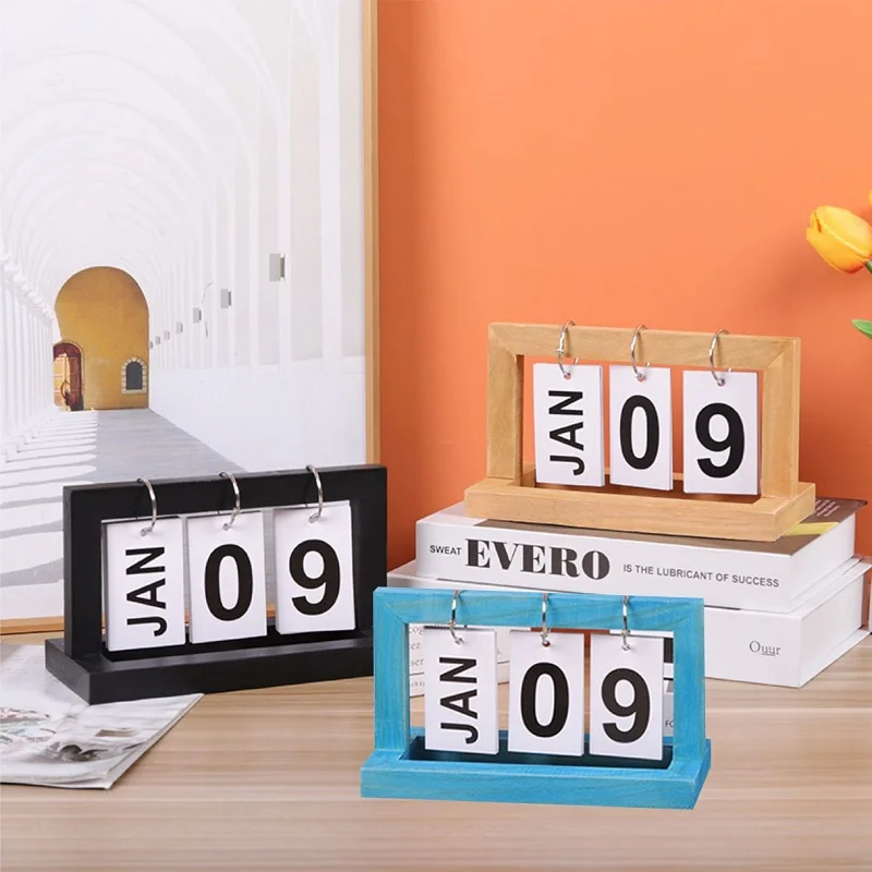 Wooden Flip Calendar Desktop Schedule Ornament Permanent Calendar Office Decoration Perpetual Calendar Desktop Display Planner