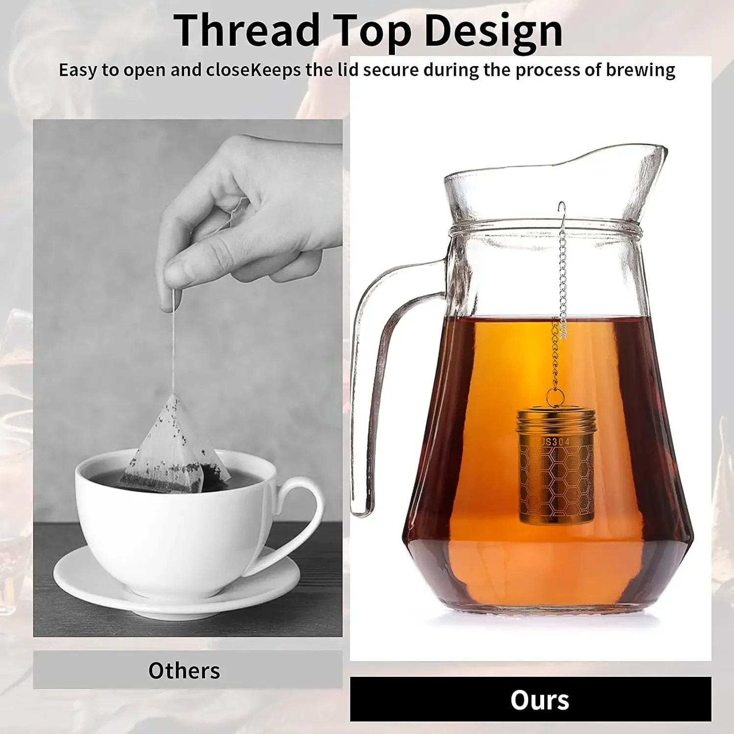 Conjunto de Infusores de Chá em Aço Inoxidável 304 com Malha Extra Fina para Chá a Granel - Tampa Rosqueada Fina Atualizada para Chá Preto