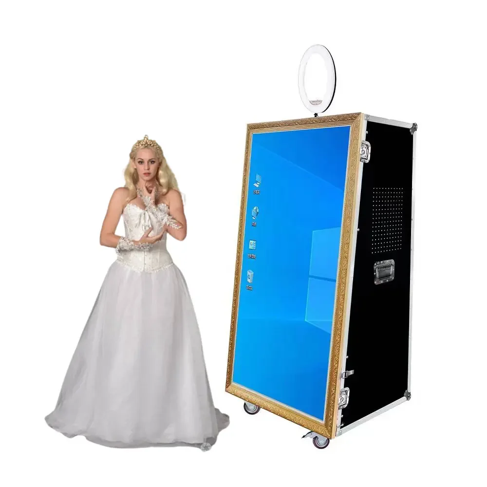 Wedding party  Popular body picture frame photo booth mirror 65 inch free props for sale wooden case package for wedding