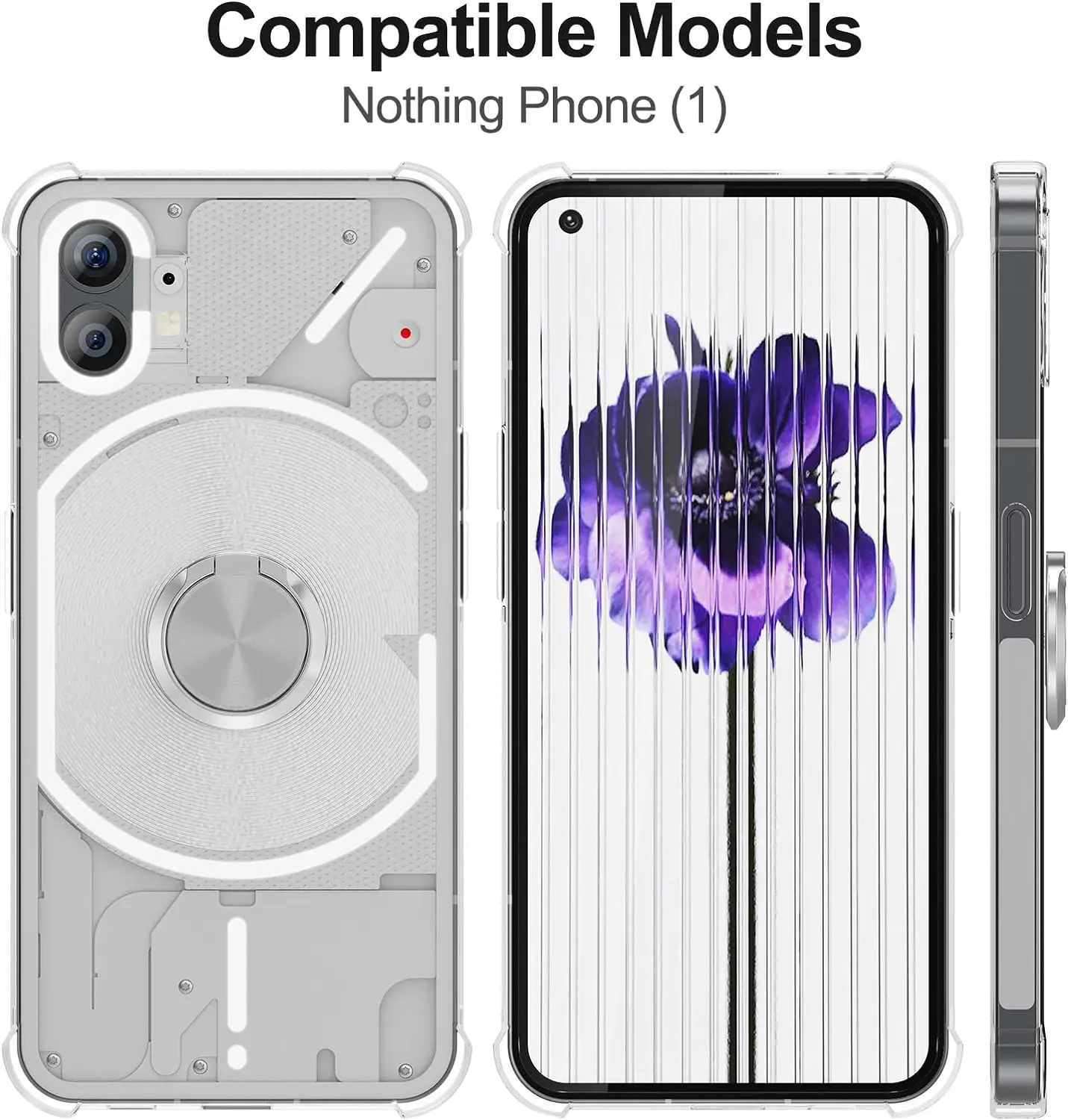 Ring Holder Reinforced Corners Case with 2pcs Tempered Glass Clear Phone Shockproof Cover for Nothing Phone 1 2
