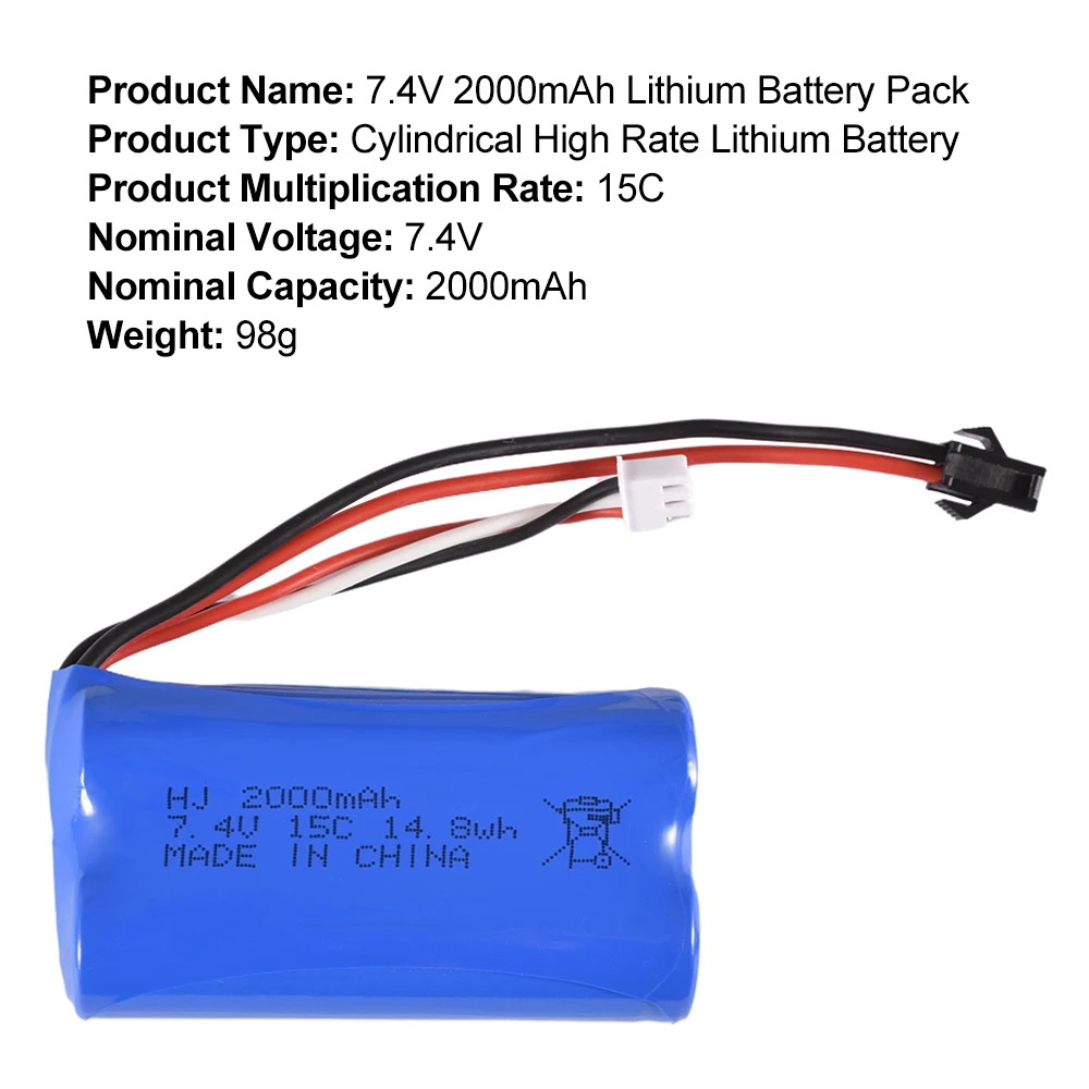 9IMOD 7.4V 2000mAh Li-ion Battery SM/T Plug Rechargeable RC Battery with 2 IN1 Lipo Battery Balance Charger for RC Truck RC Car