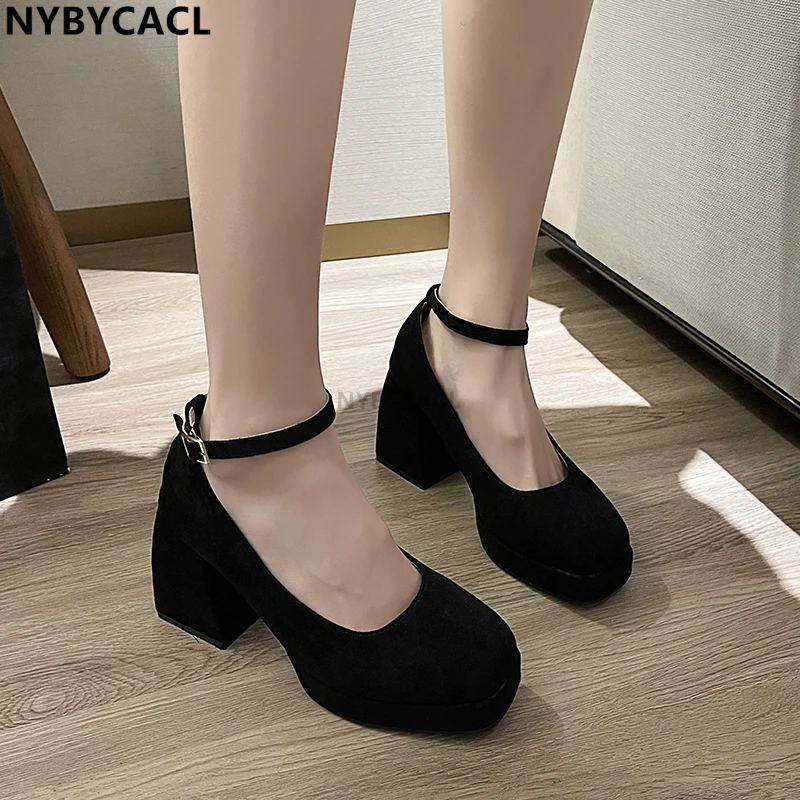 

Fashion Pink Platform Pumps Shoes for Women High Heels Buckle Strap Mary Jane Shoes Female Party Goth Chunky Heels Shoes Ladies