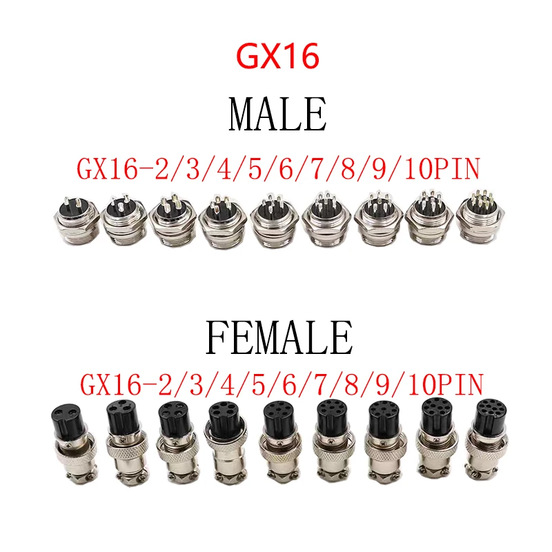 1PC GX16 2/3/4/5/6/7/8/9/10Pin 16mm Female Male Part Wire Panel Connector Aviation Plug Circular Socket