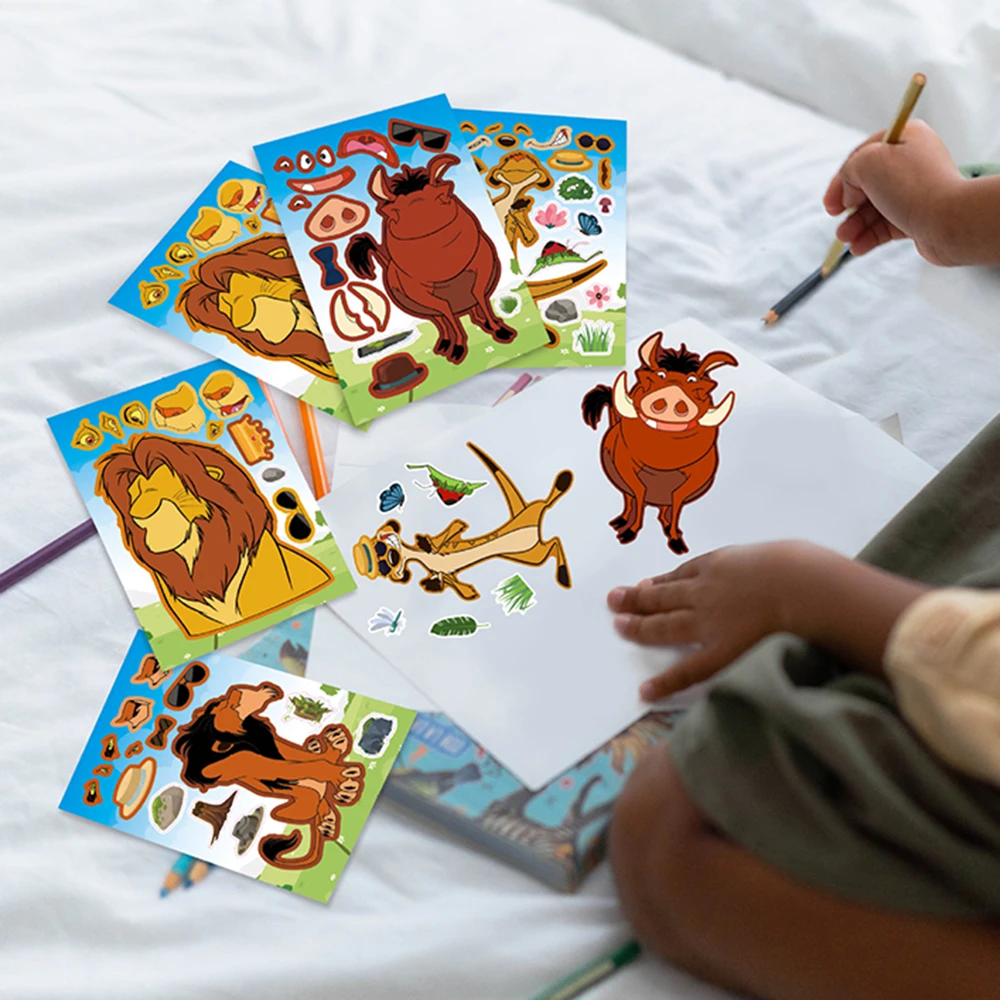 8/16Sheets Make-a-Face Disney The Lion King Children Puzzle Stickers Game Jigsaw For Boys Girls Finny Children Educational Toys