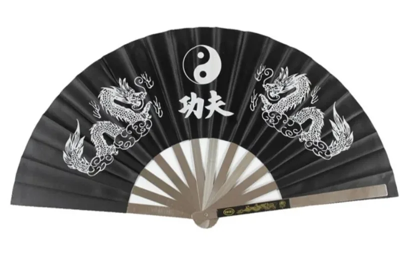 Chinese Kung Fu Tai Chi Fan Martial Arts Stainless Steel Folding Fan Dragon Phoenix Pattern Wushu for Dance Practice Performance