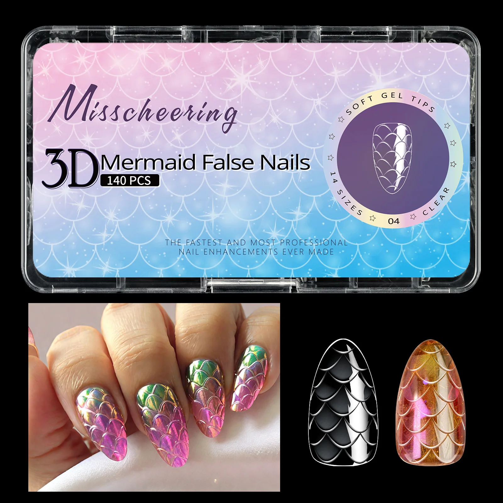 120 Pcs 3D Fish Scales Soft Nail Tips False Nails Fake Fingertips Luxury Trapezoidal Full Cover Nails Extension Manicure Tools