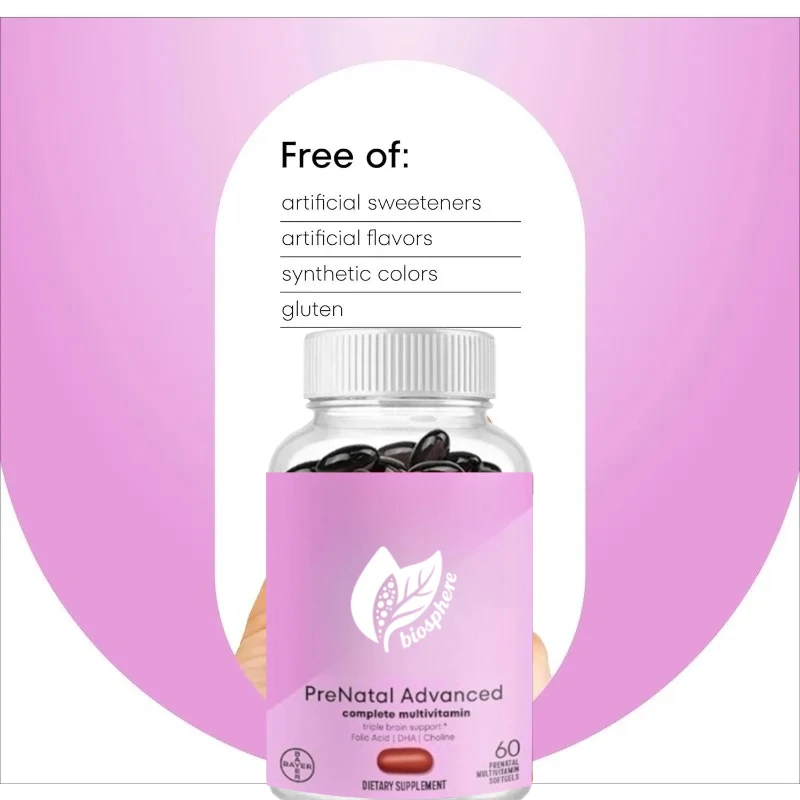 Prenatal Comprehensive Multivitamin Supplement for Pregnant Women, Containing Choline, Folate, Omega-3 DHA, and Iron-60 Capsules