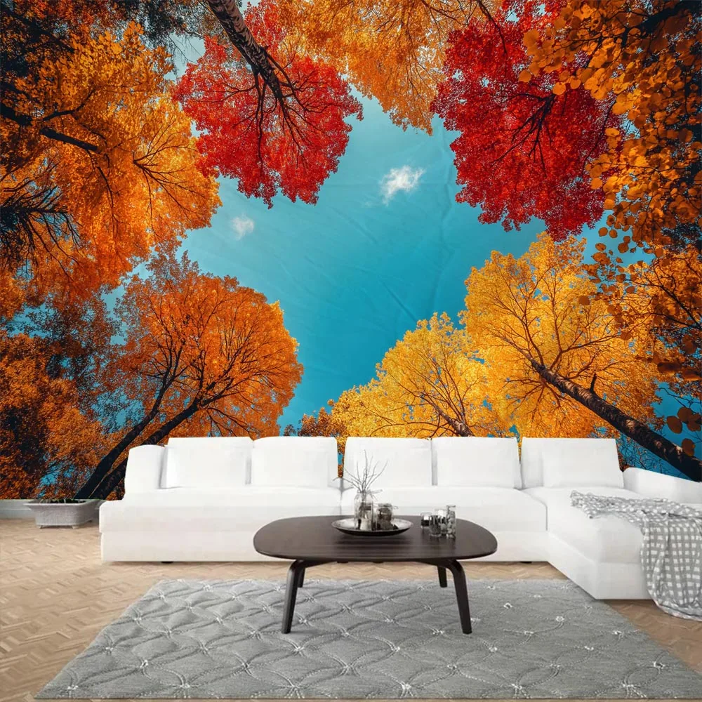 Tapiz de cielo de bosque rojo, cascada de jungla, colgante de pared, decoración artística bohemia para el hogar, Mural de tela, póster de fondo